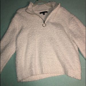 White Fuzzy quarter zip